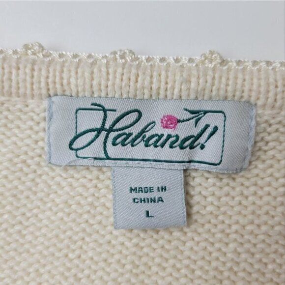 EMBROIDERED Grandma Knit Cardigan Floral Butterfly L Haband Vintage - Picture 11 of 16